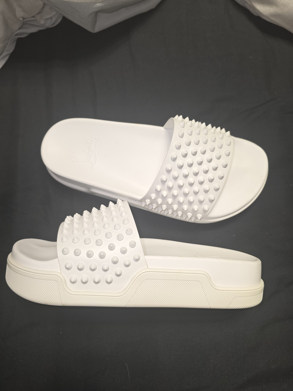 Christian Louboutin White Studded Slide Sandals - Picture 4 of 6